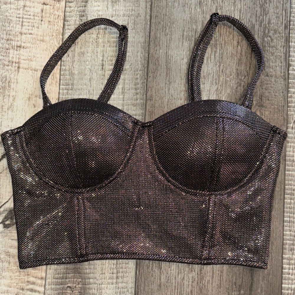 CHARLOTTE RUSSE Metallic Black Bustier Bra-size Small